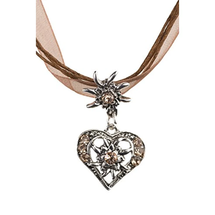 Schöneberger Trachten Couture Trachtenkette elegantes Herz mit Strass und Edelweiss, Damen-Halskette für Dirndl und Lederhose, Light Brown – Bild 1