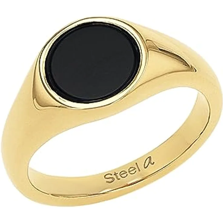 Amor Unisex Siegelring, aus Edelstahl mit Onyx, 1 cm Breite, in Schmuckbox