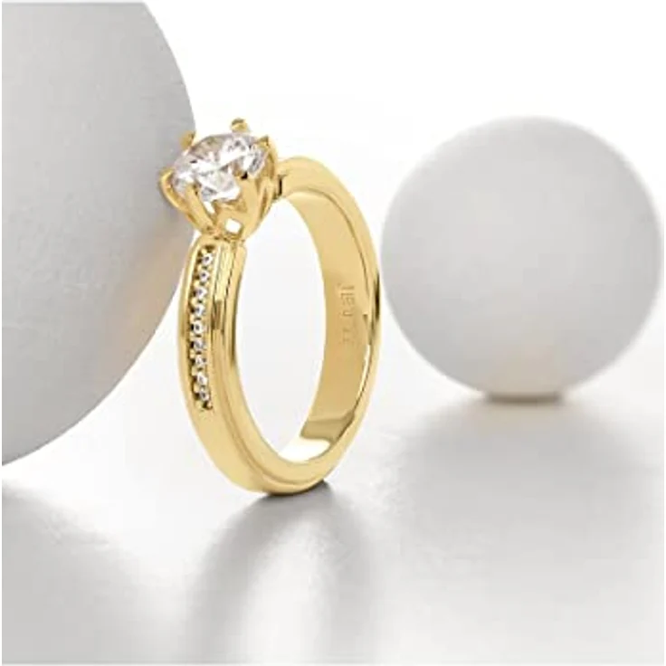 JETTE Damenring 925er Silber mit 19 Zirkonia, Gelbgold, 3,7 mm – Bild 2