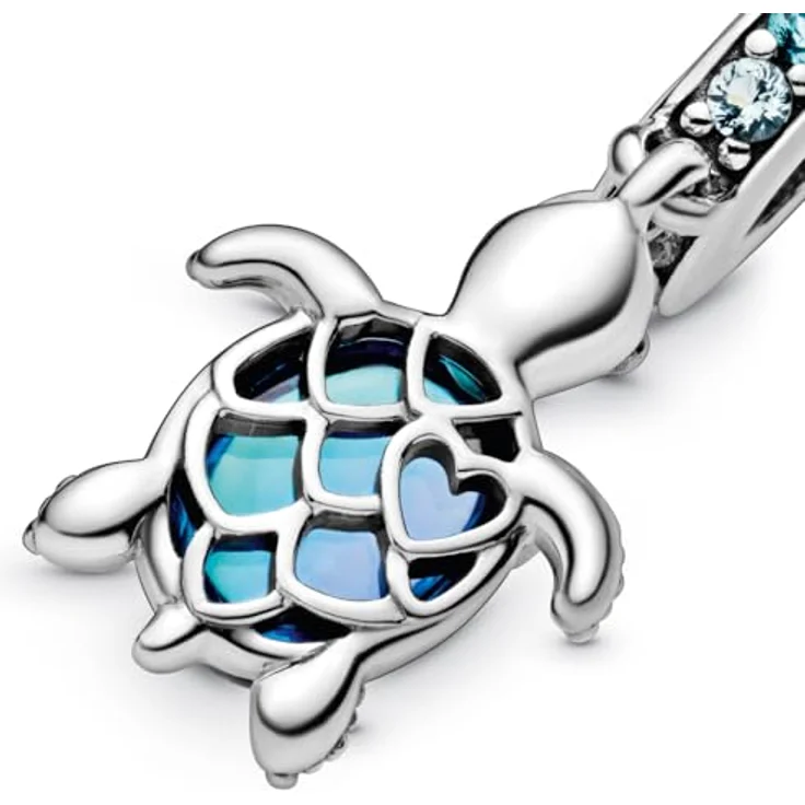 Pandora Charm-Einhänger Murano Glass Sea Turtle Dangle Charm, 925er Silber mit blauer Glasperle und bunten Schmuckkristallen – Bild 6