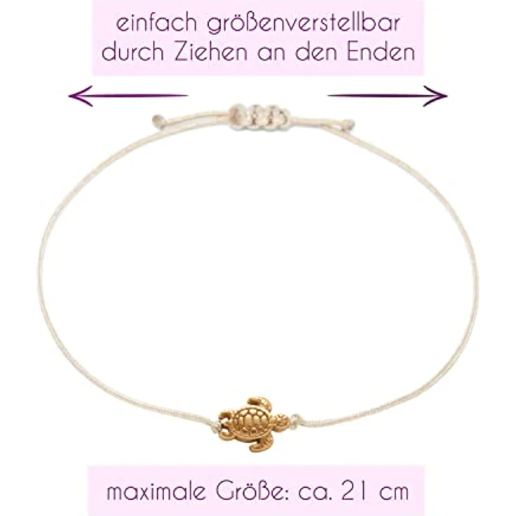 Selfmade Jewelry Schildkröten Armband Damen, handgemachtes Makramee-Armbändchen in Rosegold, größenverstellbar mit Geschenk-Verpackung – Bild 3
