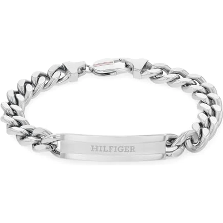 Tommy Hilfiger Jewelry Herren Gliederarmband aus Edelstahl mit gravierter Plakette und Karabinerverschluss, 190 mm – Bild 1