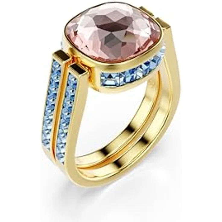 Swarovski Chroma Ring, Vergoldeter Twist-Damenring mit Wendbarem ReCreated Crystal in Grün und Pink, Kleineren Blauen Kristallen, Größe: 60 – Bild 2