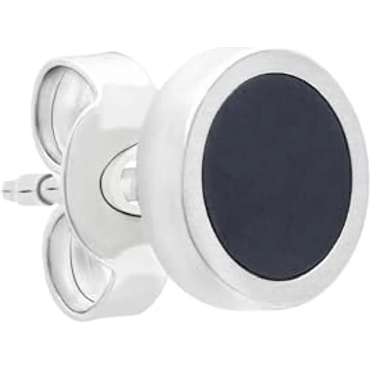 s.Oliver Herren-Ohrring, mattierter Edelstahl in Silber/IP Schwarz, rundes Design mit Butterfly Verschluss, wasserfest & hautfreundlich – Bild 1