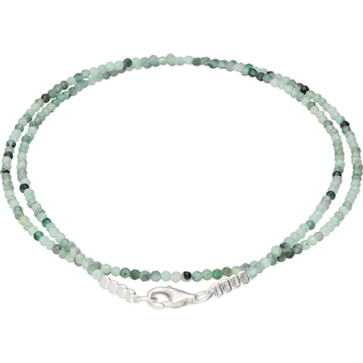 Lebensquelle Plus Edelstein Kette 2 mm facettiert, handgefertigt mit 925 Silberverschluss, 45 cm, eleganter Smaragd-Kristallschmuck