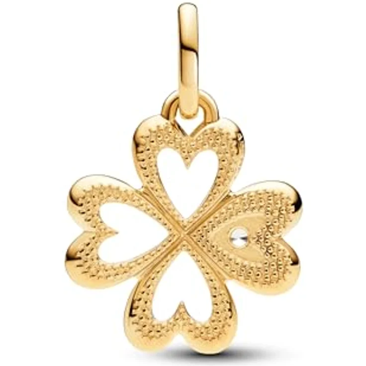 Pandora Charm Herz Vierblättriges Kleeblatt, goldfarben, mit Zirkonia, 13 mm Länge – Bild 2
