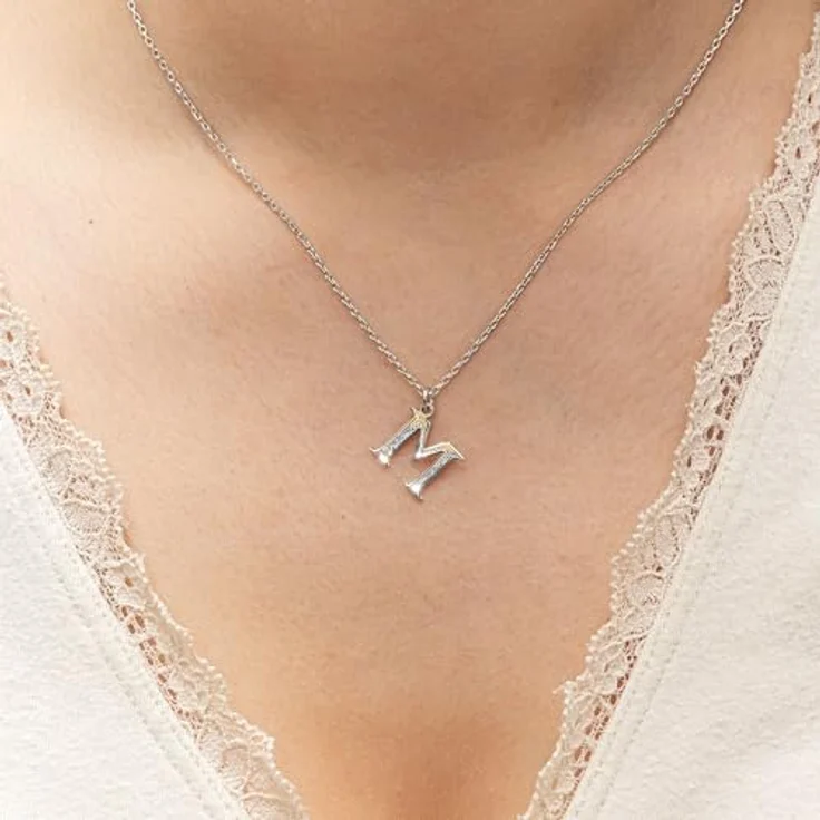 Diamonds by Ellen K. Damen Halskette 925/- Sterling Silber, 45+3 cm, glänzend mit weißem Diamant 0,008 ct, Buchstabe M – Bild 2