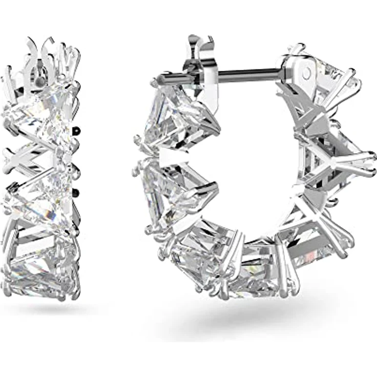 Swarovski Matrix Kreolen, Trilliant-Schliff, Klein, Weiß, Rhodiniert, Damen-Ohrringe mit elegantem Design – Bild 2