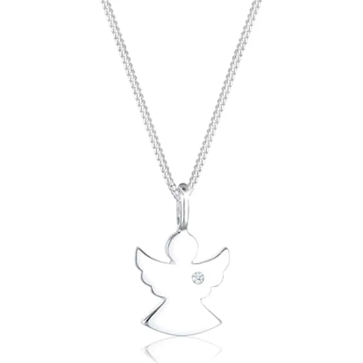 Elli DIAMONDS Halskette Damen Engel Anhänger mit Diamant (0,02 ct.) in 925 Sterling Silber, Hochglanzpoliert, 45 cm Länge