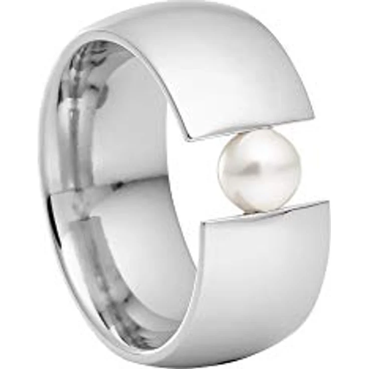 Heideman Damenring Edelstahl silberfarbend poliert mit weißer 6mm Perle, eleganter Brautschmuck – Bild 1