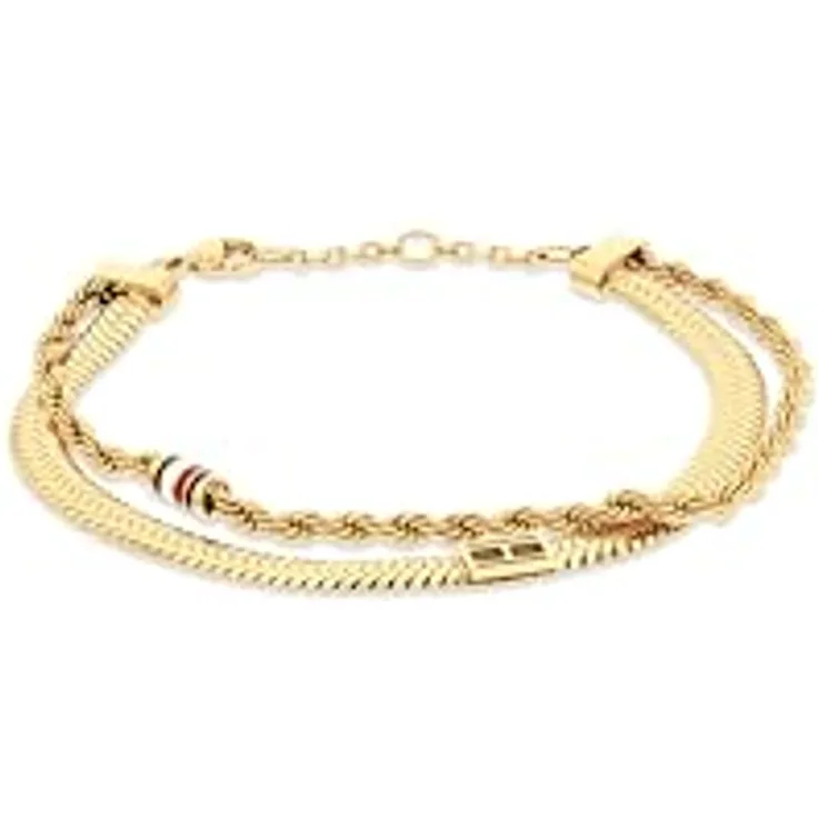 Tommy Hilfiger Jewelry Doppeltes Ketten-Armband für Damen, Gelbgold, verstellbar mit Karabinerverschluss und Emaille-Details