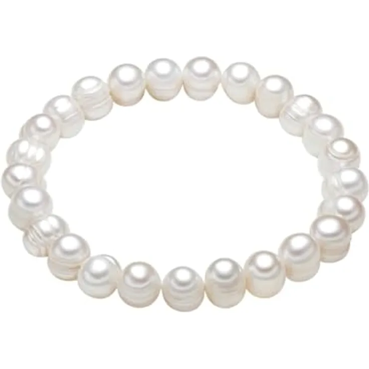 Valero Pearls Damen-Armband, elastisch mit hochwertigen barocken Süßwasser-Zuchtperlen ca. 8 mm, weiß, 19 cm Länge - elegantes Perlenarmband für stilvolle Outfits