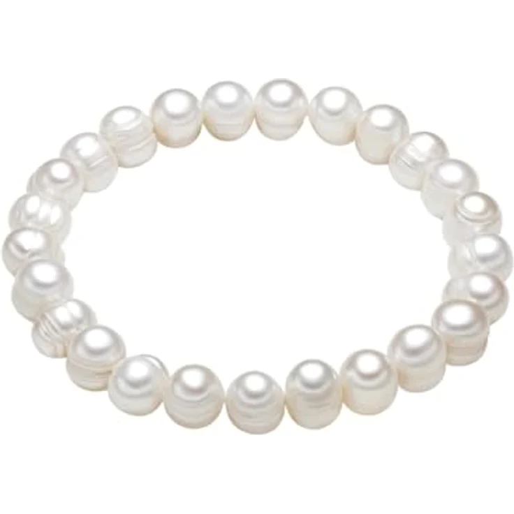 Valero Pearls Damen-Armband, elastisch mit hochwertigen barocken Süßwasser-Zuchtperlen ca. 8 mm, weiß, 19 cm Länge - elegantes Perlenarmband für stilvolle Outfits – Bild 1