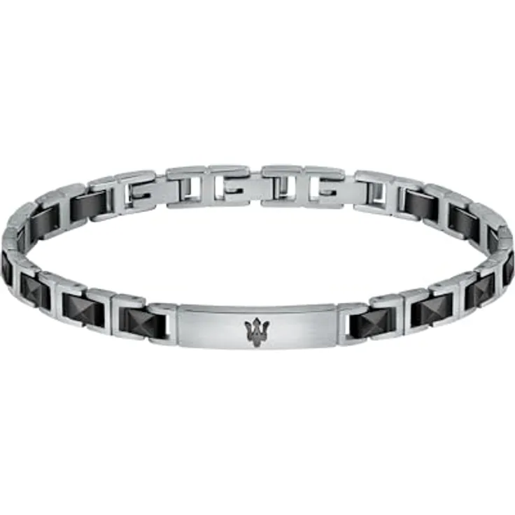 Maserati Jewels Herrenarmband, 22 cm, Edelstahl, Keramik, PVD, Maserati-Blau-Finish, Clipverschluss, Tridente-Symbol