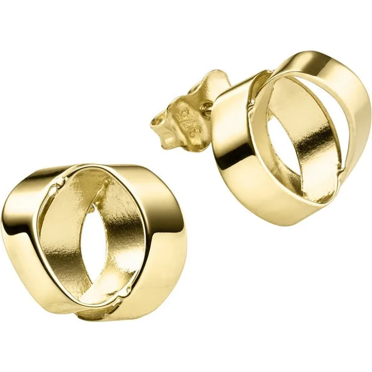 Fascination by Ellen K. Paar Ohrstecker 375 Gelbgold, diamantiert, 10,5 mm breit, glänzende Oberfläche, Damen Schmuck