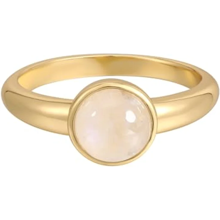 Rafaela Donata Damen Ring 925/- Sterling Silber gelbvergoldet 14 Karat mit weißen Mondstein Solitärring, 3,1 mm breit – Bild 1