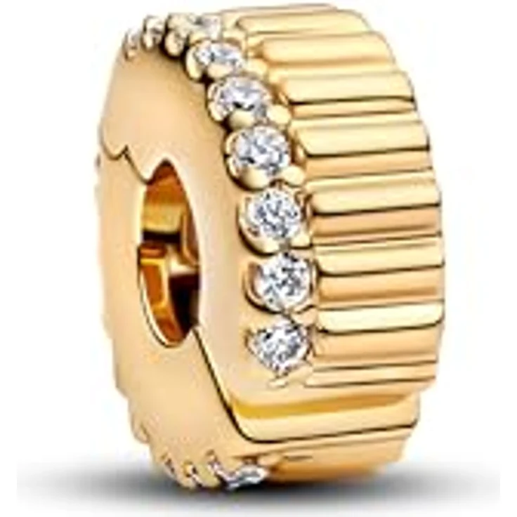 PANDORA Moments Geripptes Clip-Charm, Sterling Silber mit 14k vergoldeter Metalllegierung und Zirkonia, Kompatibel mit Moments, 764078C01 – Bild 1