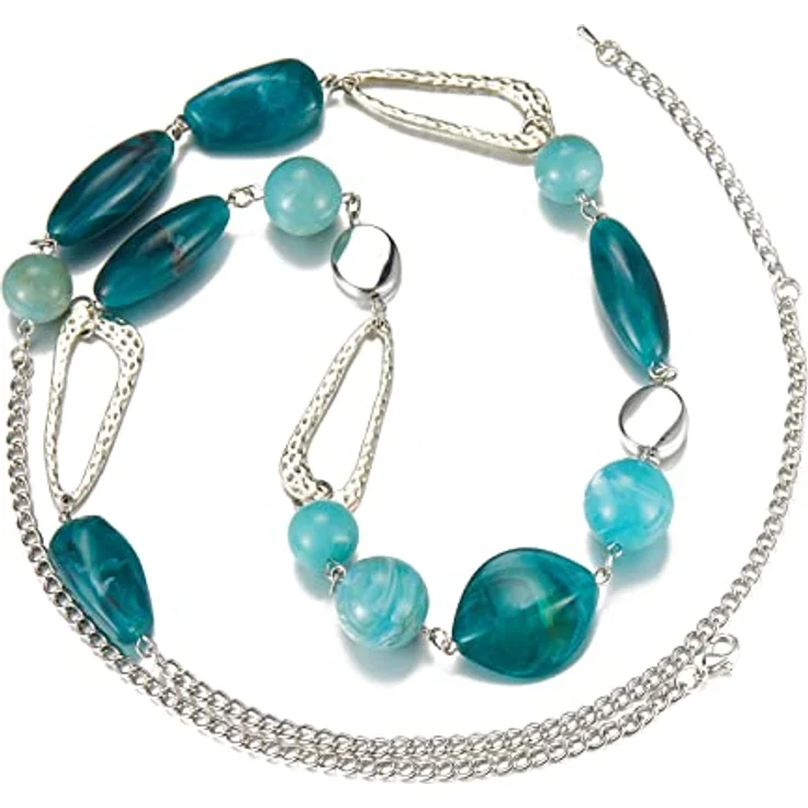 FULU AUTUMN Lange Perlenkette Damen Boho Statement Schmuck, 35 Zoll in Sea Green, handgefertigt aus Glas und Kristall, hypoallergen – Bild 2