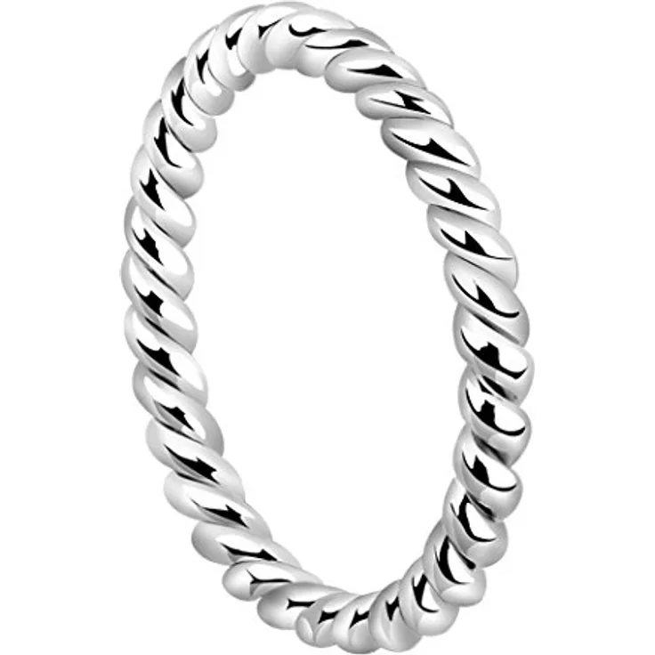 Nenalina Damenring Silber 925, polierter Kordelring mit hochglanzpolierter Oberfläche, ideal als Geschenk