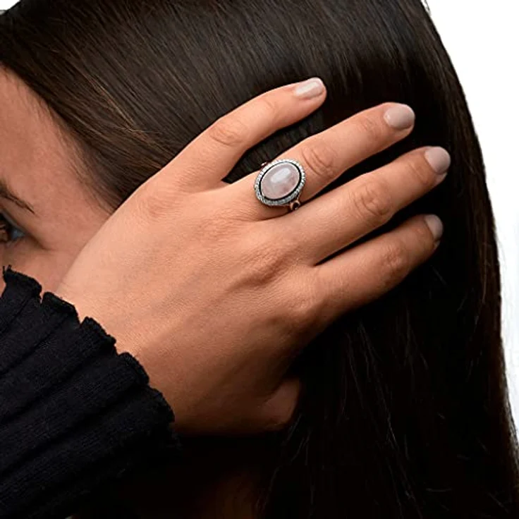 Zeeme Gemstones Damenring 925/- Sterling Silber, glänzend, mit Rosenquarz in weiß und Zirkonia, Cocktail-Ring – Bild 3