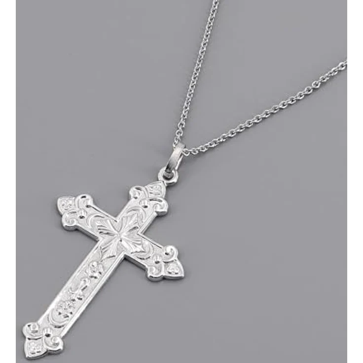 trendor Herren-Kette mit orthodoxem Kreuz Anhänger 45 mm, 925 Silber, 50 cm Rundanker-Halskette, zeitloser Halsschmuck für Männer, elegantes Geschenk – Bild 3