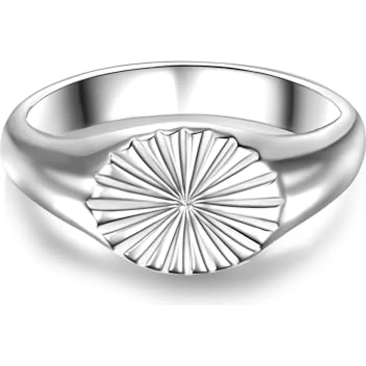 GLANZSTÜCKE MÜNCHEN Damen Ring, 925 Sterling Silber, Art-Déco Silberring mit Sonnenornament und ovaler Scheibe, rhodiniert, in Schmuckbox verpackt