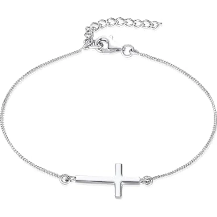 Rafaela Donata Damen-Armband Kreuz 925/- Sterling Silber, 17 cm lang mit 3 cm Verlängerung, Religionssymbol für elegante Looks