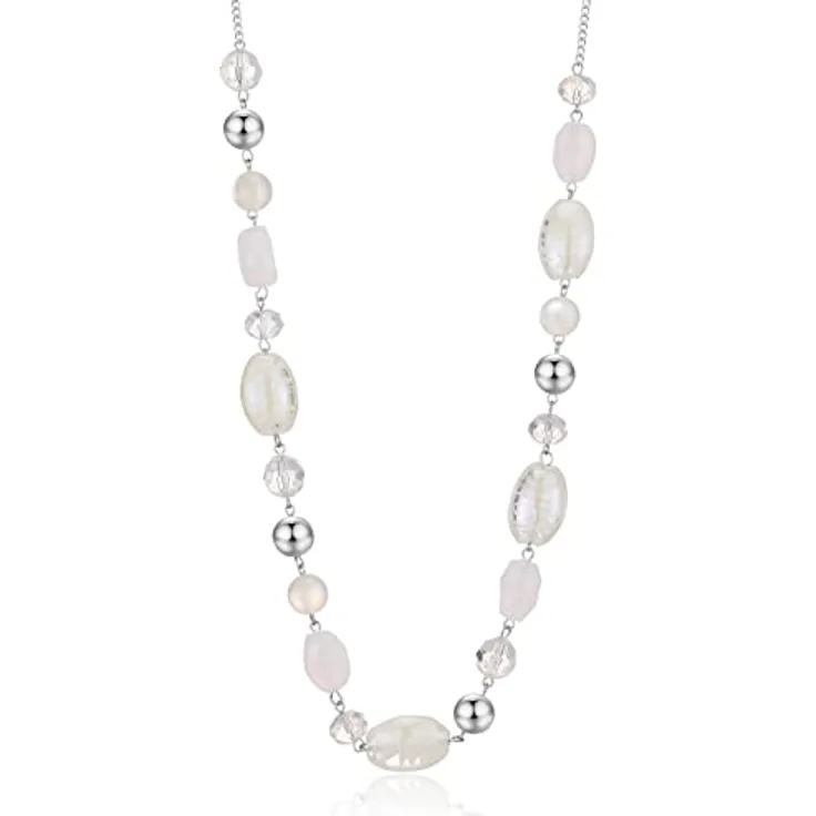 FULU AUTUMN Lange Perlenkette Damen Boho Statement Schmuck, 35 Zoll, Weiß, handgefertigt aus Glas und Kristall