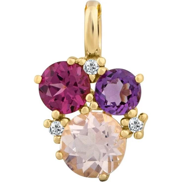 Orolino Kettenanhänger 585 Gold, Damenanhänger mit Amethyst, Brillant und Rosenquarz, gelb