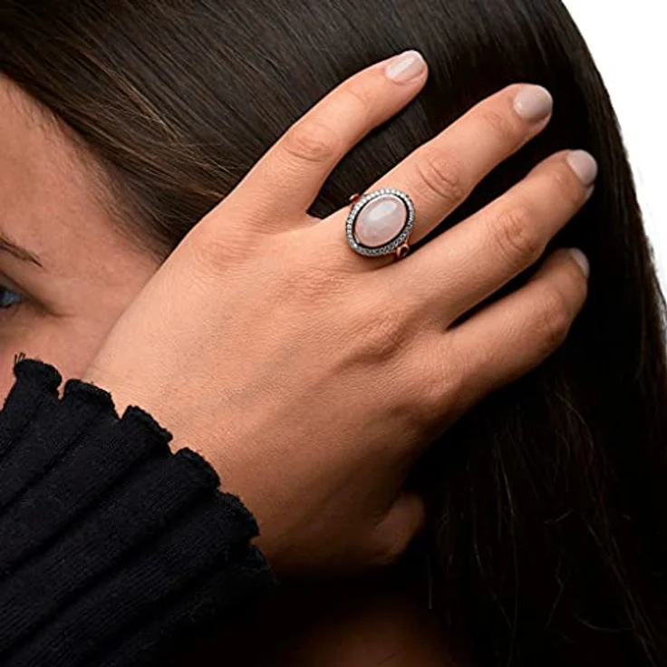 Zeeme Gemstones Damen Ring 925/- Sterling Silber, Cocktail-Ring mit echtem roten Rosenquarz und Zirkonia, rhodiniert – Bild 3