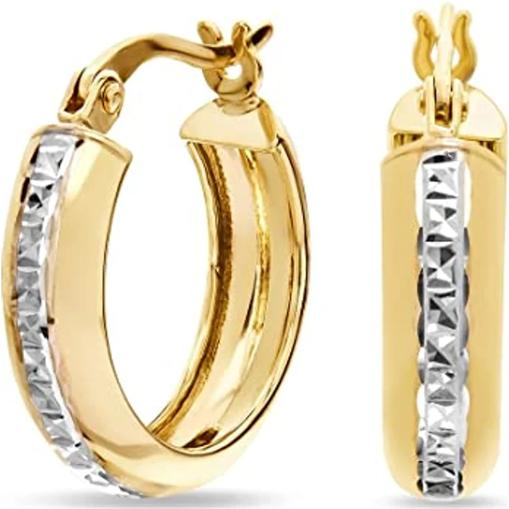 FAVS Creolen 88403819, Bicolor Goldohrringe mit silberner Spur und teildiamantierter Linie, Klappringverschluss – Bild 2