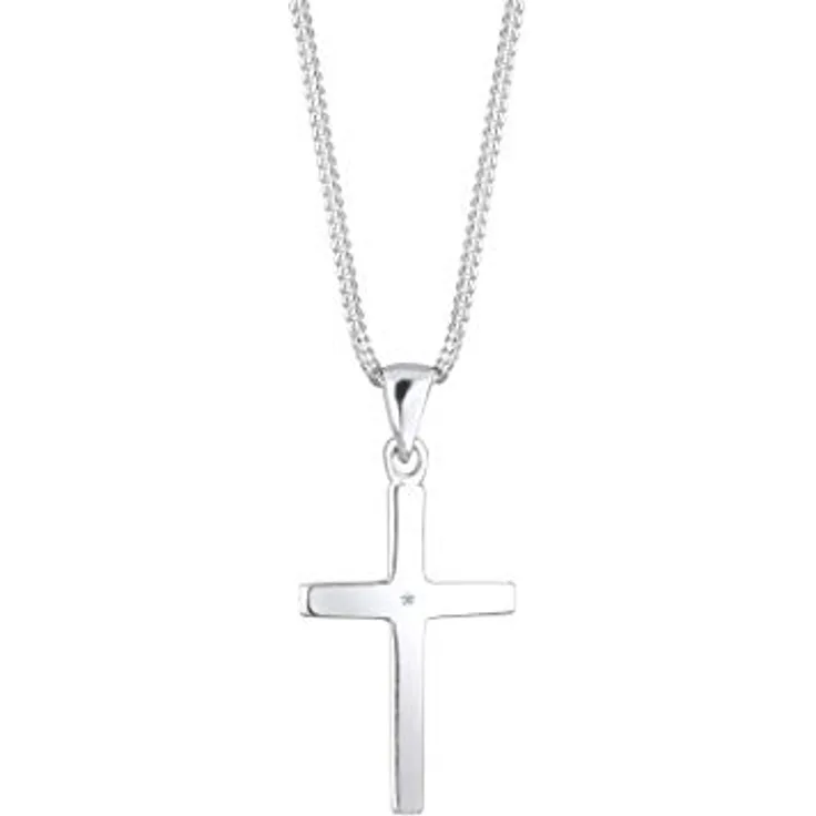 Elli DIAMONDS Halskette Damen, Kreuz Anhänger mit 0.005 ct. Diamant in 925 Sterling Silber, 45 cm Länge