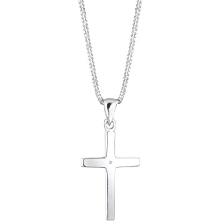 Elli DIAMONDS Halskette Damen, Kreuz Anhänger mit 0.005 ct. Diamant in 925 Sterling Silber, 45 cm Länge – Bild 1
