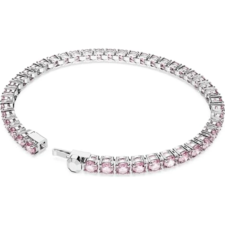 Swarovski Matrix Tennis Armband, Rundschliff, rosa, rhodiniert, mit violett-rosa Elementen – Bild 4