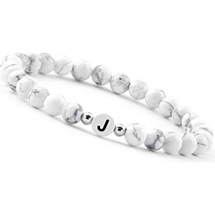 GD GOOD.designs Partnerarmband mit Buchstaben J | Howlith Perlen, farbstabil und wasserbeständig, ideale Geschenkauswahl – Bild 1