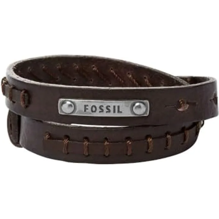 Fossil JF87354040, Herren Vintage Casual Double Wrap Lederarmband, Gesamtlänge 480mm, Braun, Snap Post Verschluss