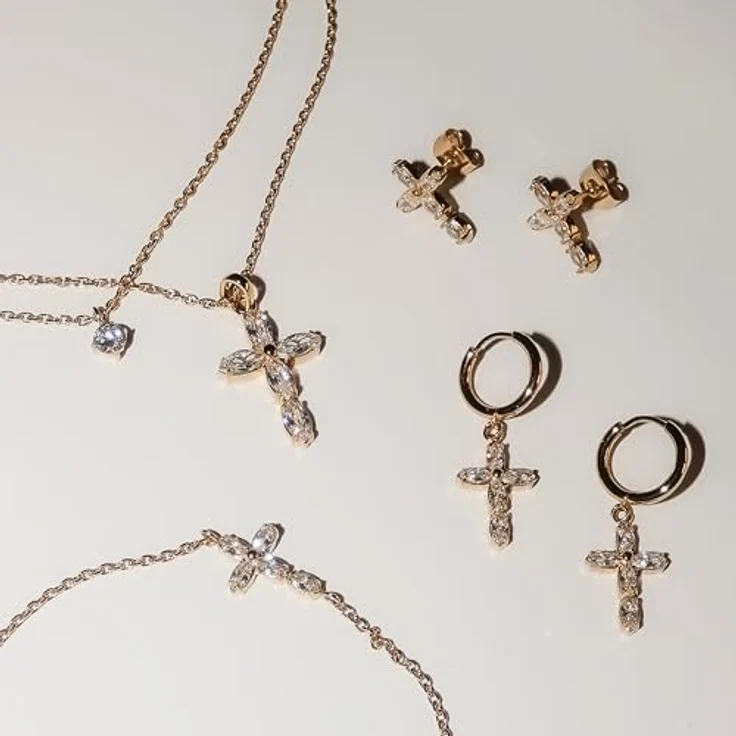 Tamaris Creole Ohrringe aus Edelstahl mit Kreuz-Anhänger, IP Gold, 1,2 cm, Klappverschluss, wasserfest & hautfreundlich – Bild 4