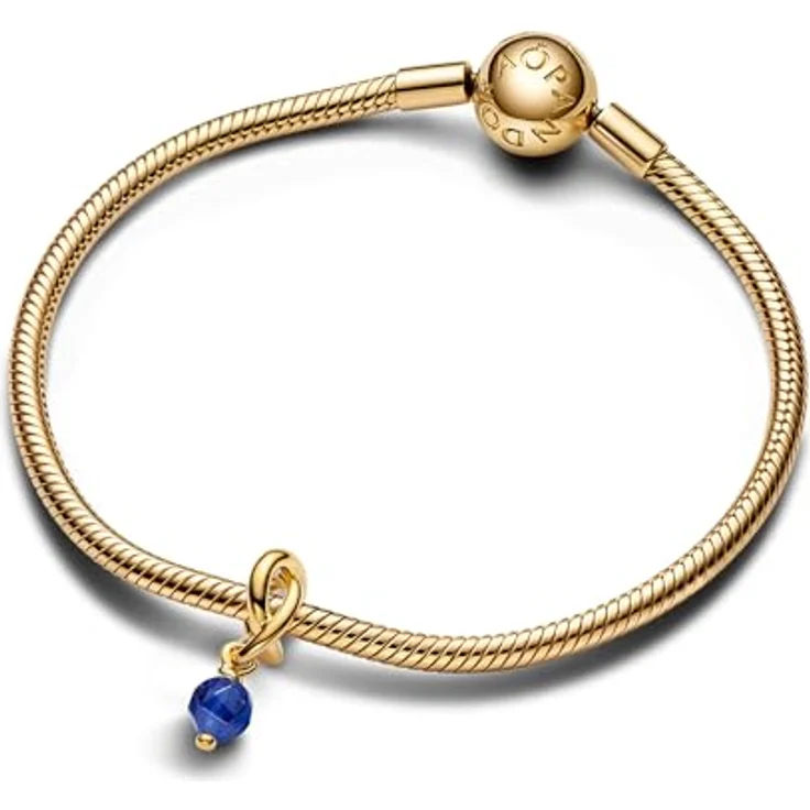 PANDORA Moments Facettierter wasserblauer Ewigkeitskreis Charm-Anhänger, Sterling Silber mit vergoldeter Metalllegierung und Kristall, kompatibel mit Moments Armbändern, 763462C09 – Bild 3