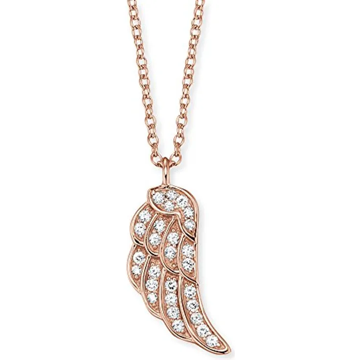 Engelsrufer Flügel Kette mit Anhänger für Damen, Rosévergoldet, 925er Sterlingsilber, 28 weiße Zirkonia, Länge 40 cm + 4 cm