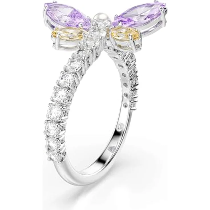 Swarovski x Ariana Grande Libellenring, rhodiniert mit klaren Swarovski Zirconia und pastellfarbenen Nuancen in Rosa und Lila – Bild 2