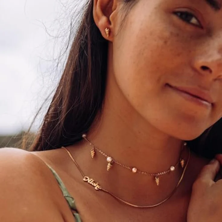 Purelei Akala Kette – Edler Schmuck mit Muschelanhängern & echten Süßwasserperlen, verstellbare Länge, rosegold – Bild 2