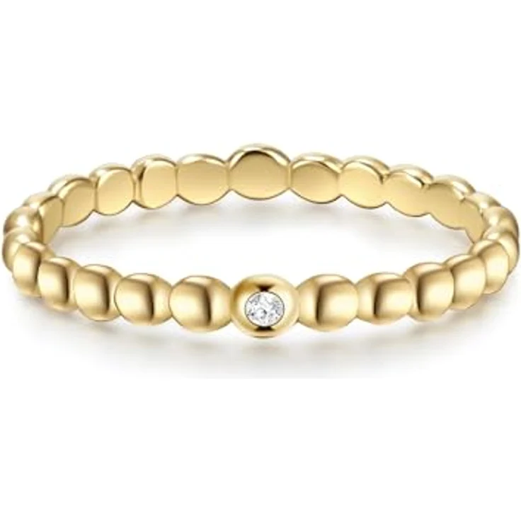 GLANZSTÜCKE MÜNCHEN Damen Ring 925/- Sterling Silber gelbvergoldet 18 Karat mit weißen Zirkonia – glamouröses, strukturiertes Design in Schmuckbox – Bild 1