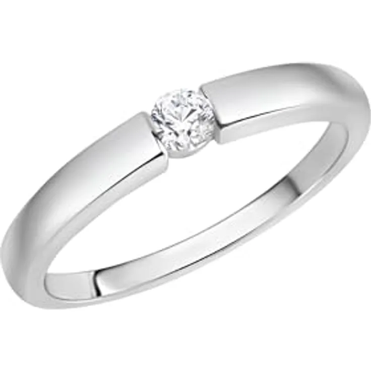 Zeeme Damen Ring 925/- Sterling Silber, rhodiniert mit weißen Zirkonia, glänzend, inkl. Etui