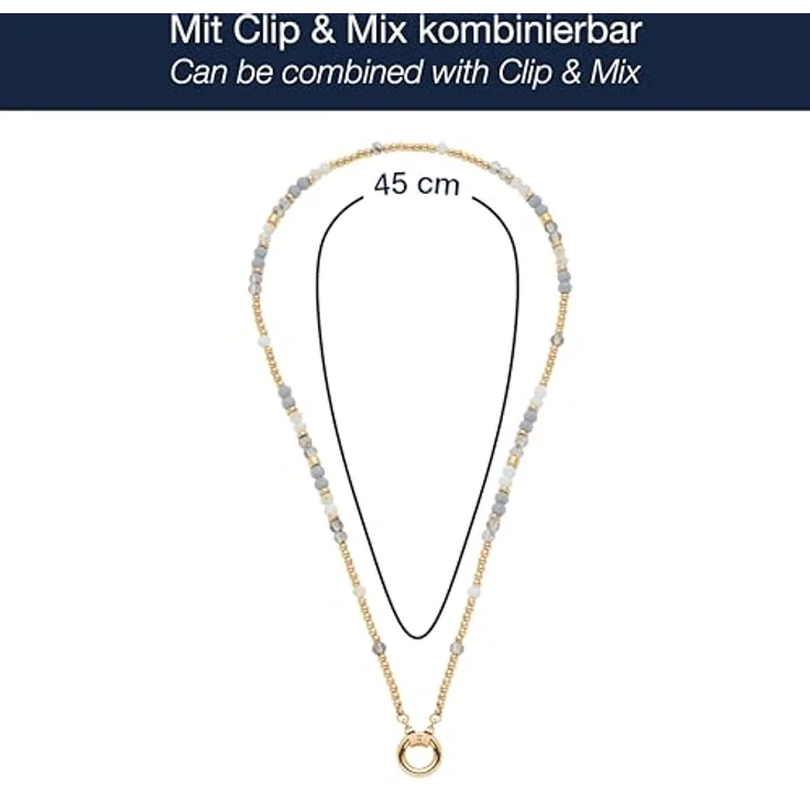 JEWELS BY LEONARDO Halskette Clip & Mix Bernie, goldfarbener Edelstahl mit Glasschliffperlen in Weiß- und Grautönen, 42-43,3 cm – Bild 2