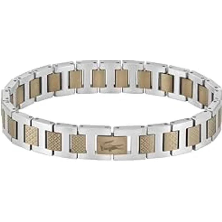 Lacoste Metropole Gliederarmband für Herren, Edelstahl mit khaki-plattiertem Stahl, 190 mm, H-Link-Design, sicherer Klappverschluss – Bild 1