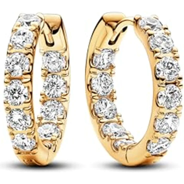 Pandora Creolen Timeless 263002C01, vergoldete Creolen mit 17,8 mm Durchmesser und praktischem Klappverschluss