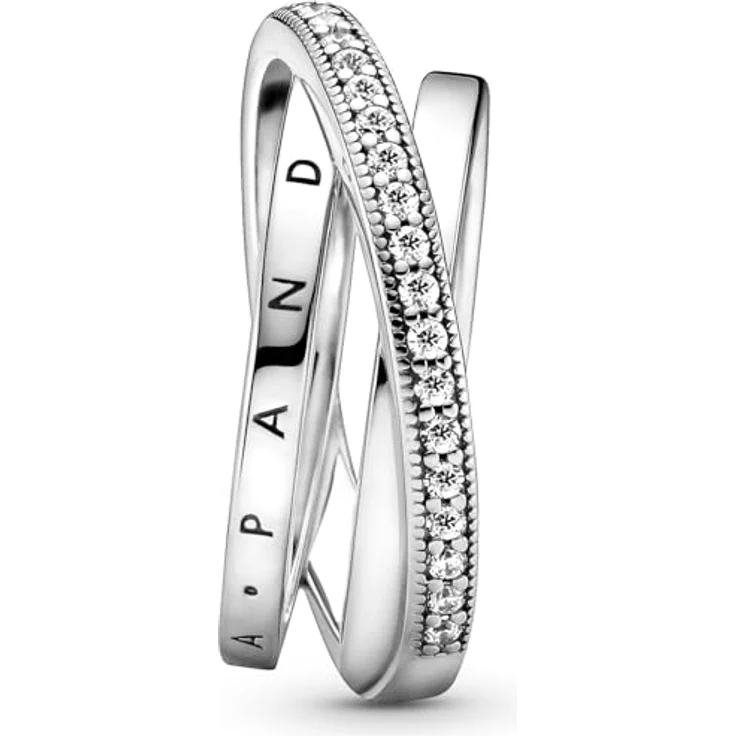 PANDORA Ring "überkreuzendes Dreifachband", Crossover Pavé Triple Band Ring, Silber mit Zirkonia, Größe 48 – Bild 4