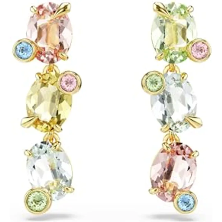 Swarovski Gema Drop-Ohrhänger, Paar Ohrstecker mit bunten Swarovski® Kristallen in Goldlegierungsschicht