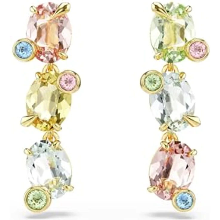 Swarovski Gema Drop-Ohrhänger, Paar Ohrstecker mit bunten Swarovski® Kristallen in Goldlegierungsschicht – Bild 1