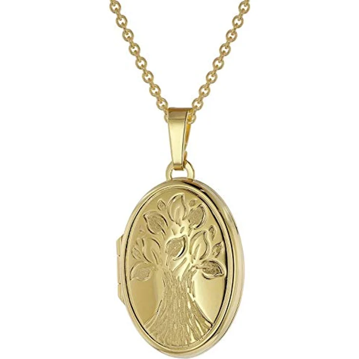 trendor Medaillon mit Kette Gold plattiertes 925 Silber, Lebensbaum Anhänger zum Öffnen für 2 Fotos, 60 cm – Bild 1